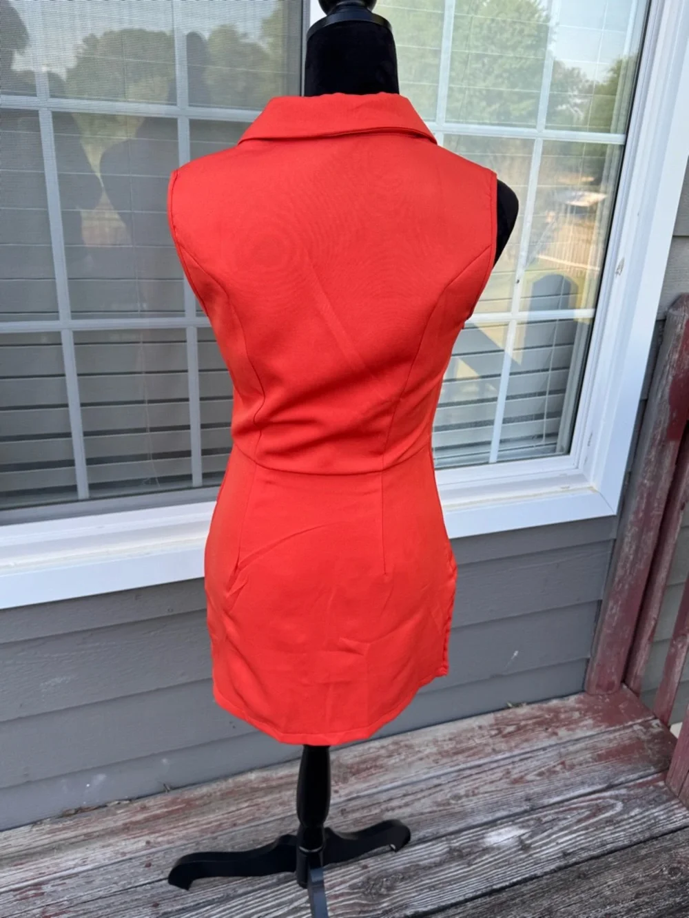 Sleeveless Coral Red/Orange‎ Double-Breasted Blazer Mini Dress